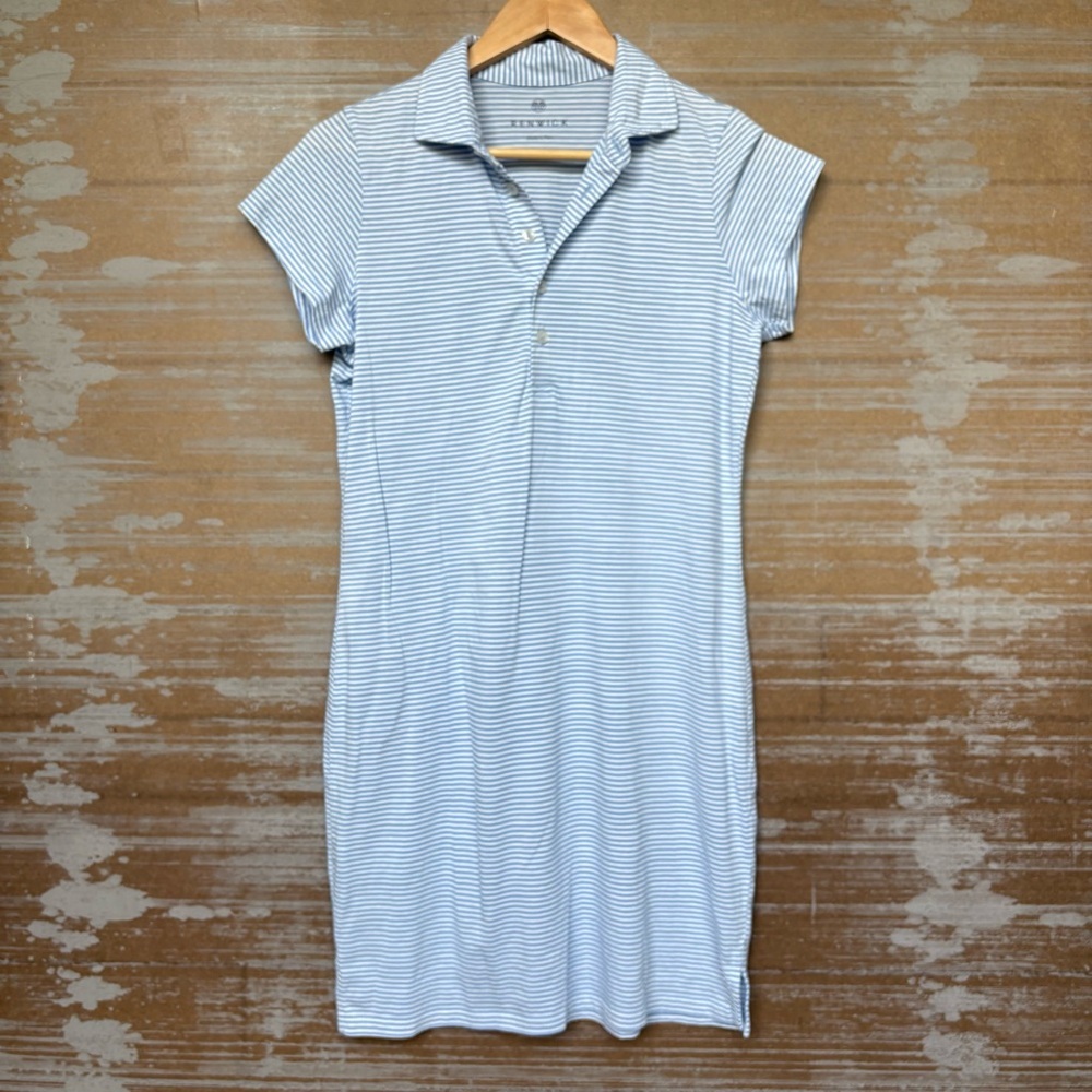 Light Blue Striped Polo Dress - Casual Short Sleeve
